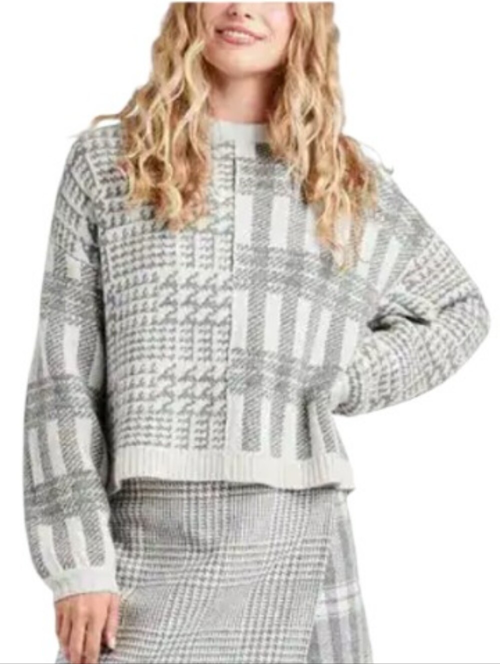 Splendid Elliott Gray Plaid Crewneck Cozy Sweater... Size XL
